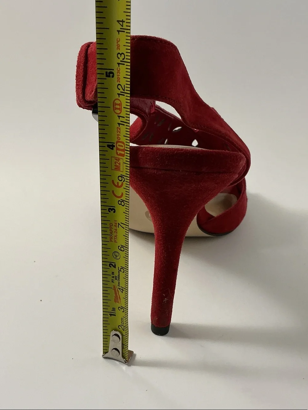 Michael Kors Red Suede Slingback Heels with Cutout & Bead Detail